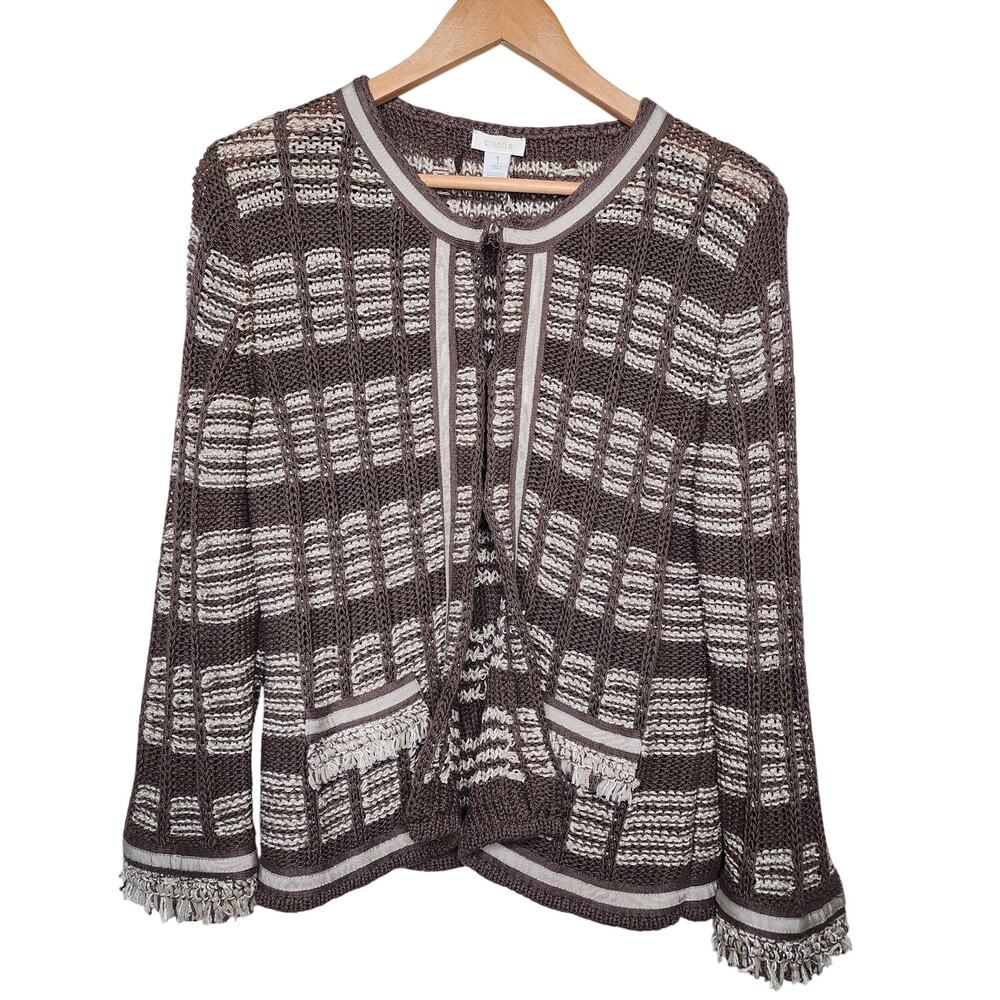 Chico's Brown Fringe Sweater Jacket Coat Cardigan Women's Size Medium